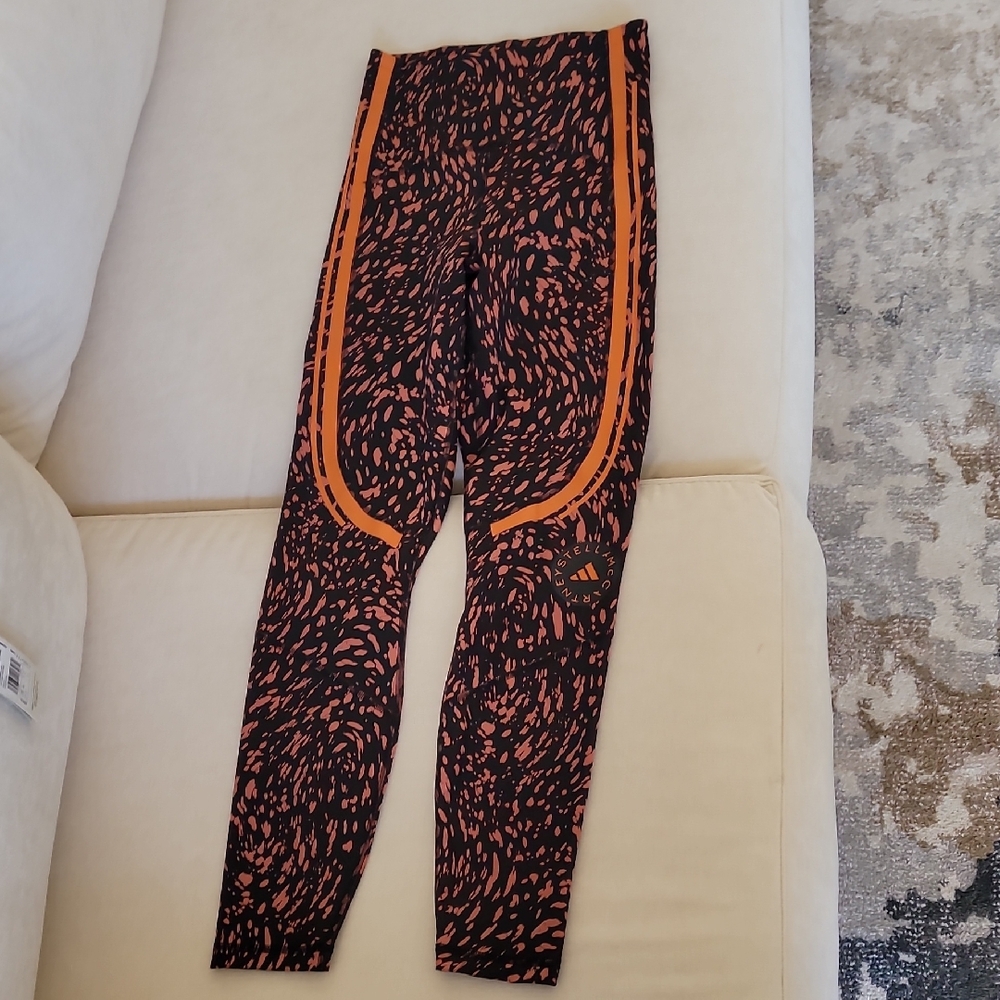 Adidas Black and Orange Leggings with Bold Design